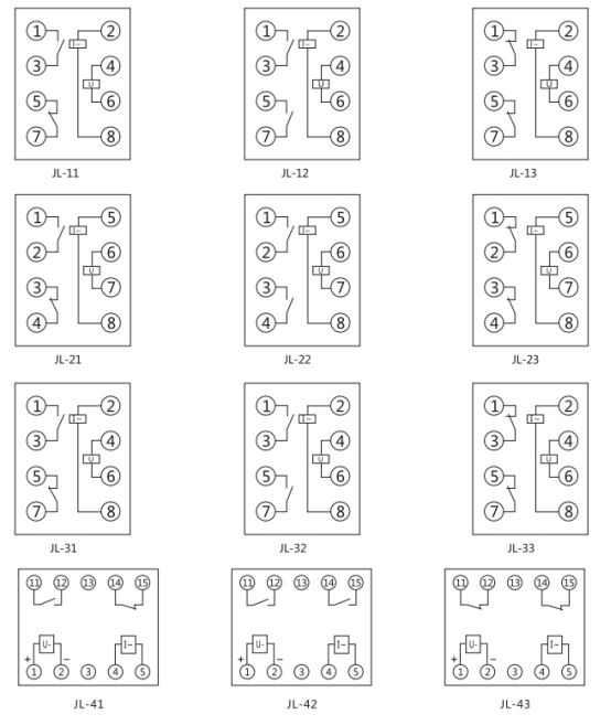 JL-12內(nèi)部接線及外引接線圖(正視圖) JL-12內(nèi)部接線及外引接線圖(正視圖)