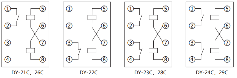 DY-21D～25D/60C電壓繼電器內(nèi)部接線圖