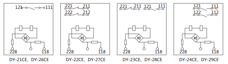 DY-22CE電壓繼電器內部接線及外引接線圖